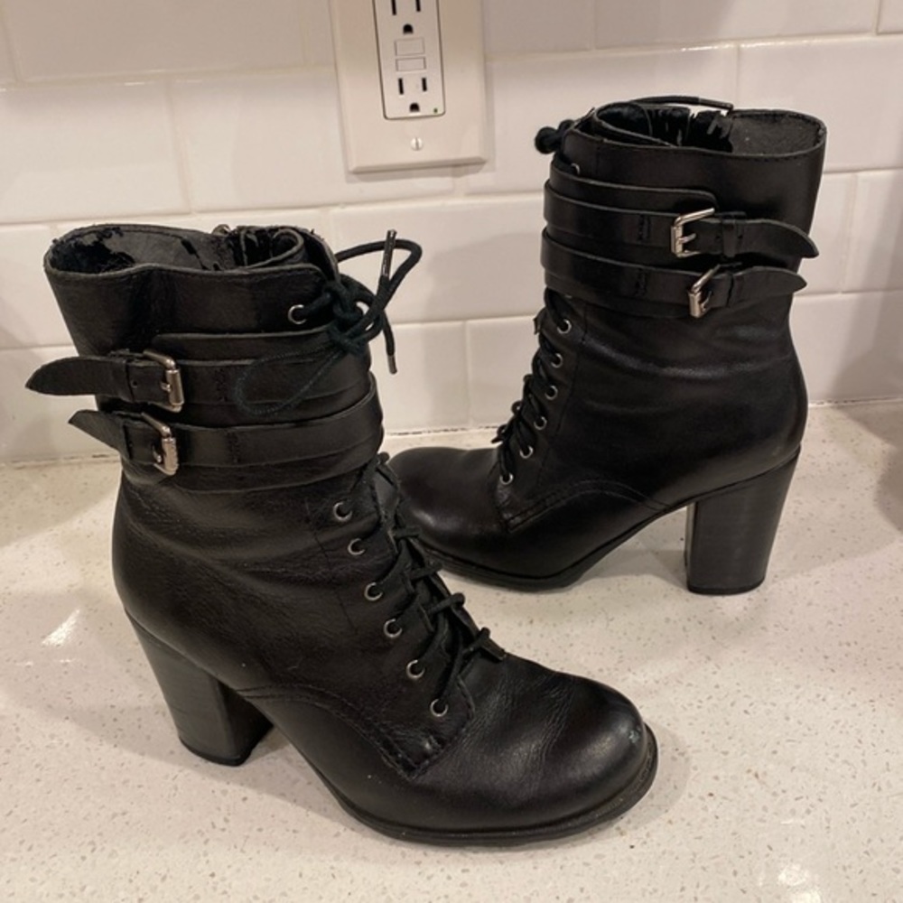 Y2k Leather‎ chunky heel boots